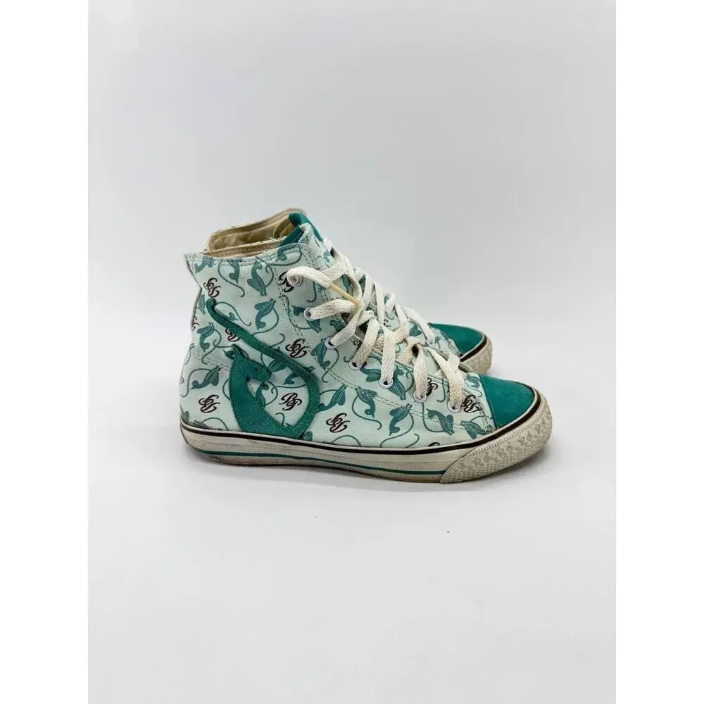 Vintage Y2K Baby Phat Logo Canvas High Top Sneakers Women Size 7 Aqua Cat